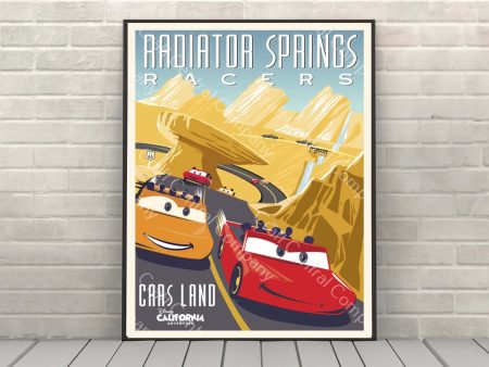 Radiator Springs Racers Poster Vintage Disney Attraction Poster Cars Land Poster California Adventure Disneyland Poster (4 Hidden Mickeys) Online Hot Sale